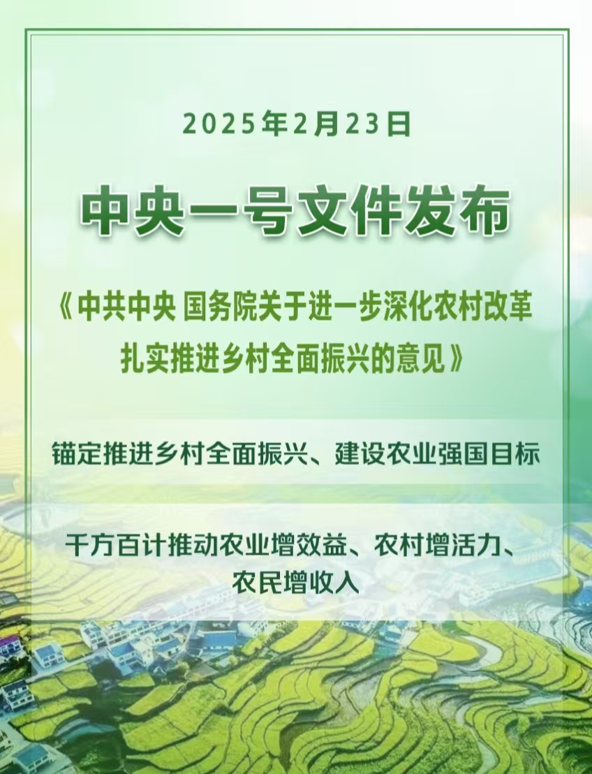 2025年中央一號文件發(fā)布提出扎實推進(jìn)鄉(xiāng)村全面振興(圖1) 2025年中央一號文件發(fā)布提出扎實推進(jìn)鄉(xiāng)村全面振興(圖1)